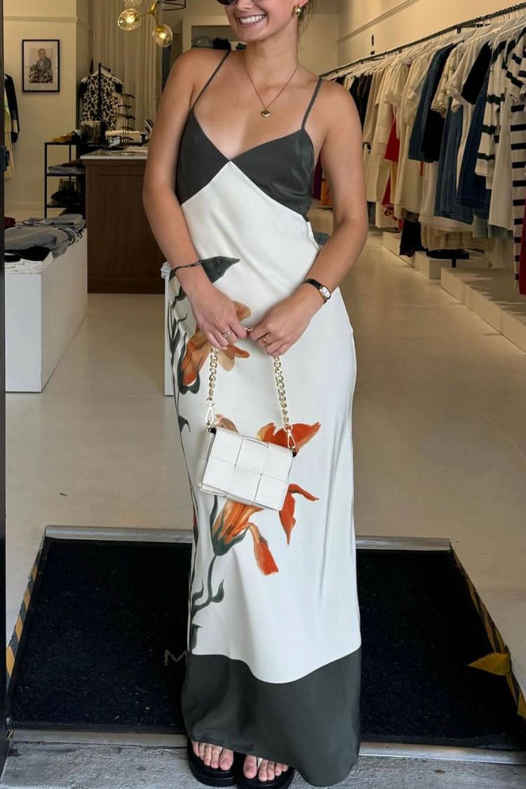 Serapha™ | Iris Print V-Neck Strap Maxi Dress