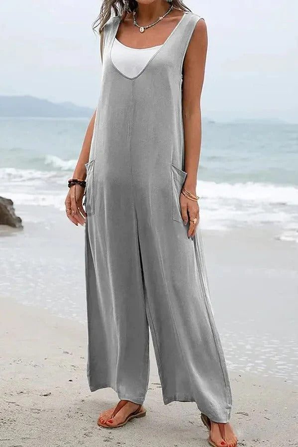 RomiLdi™ | V-neck sleeveless wide-leg jumpsuits