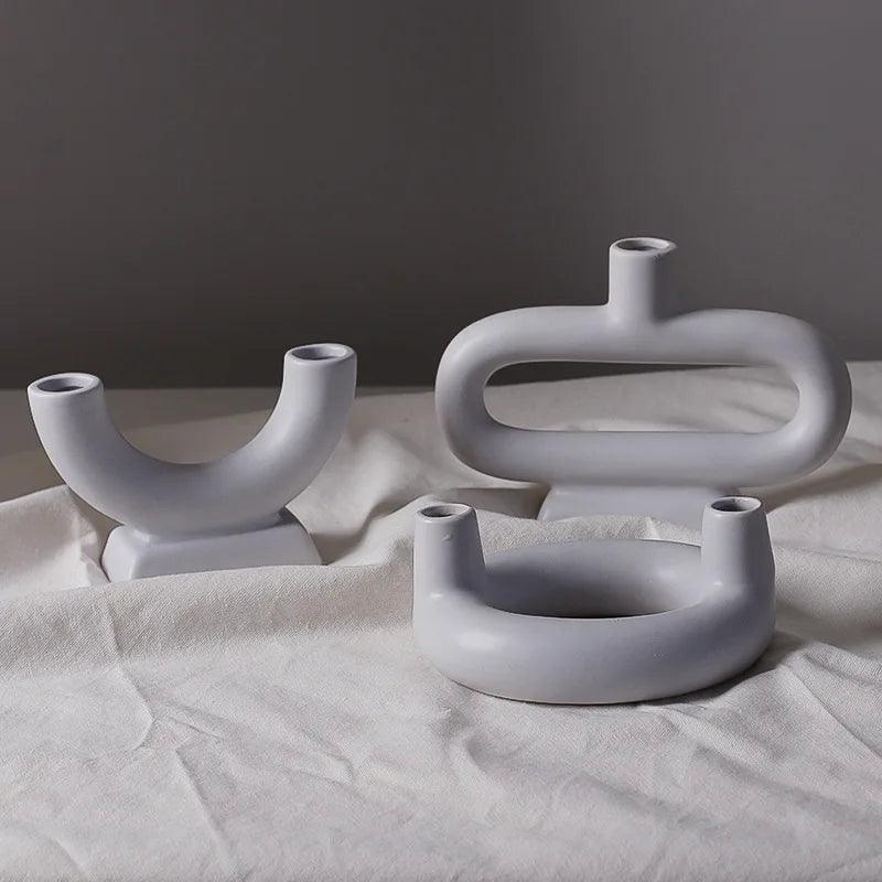 Minimalistischer skandinavischer Kerzenhalter und Vase aus Eisen und Glas