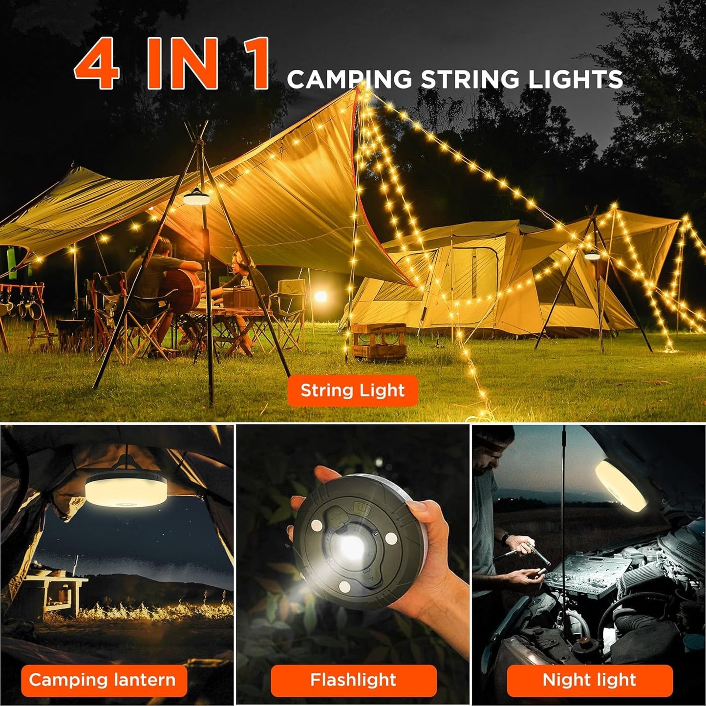 CampGlow™ | 4-in-1 camping lamp with RGB fairy lights and power bank