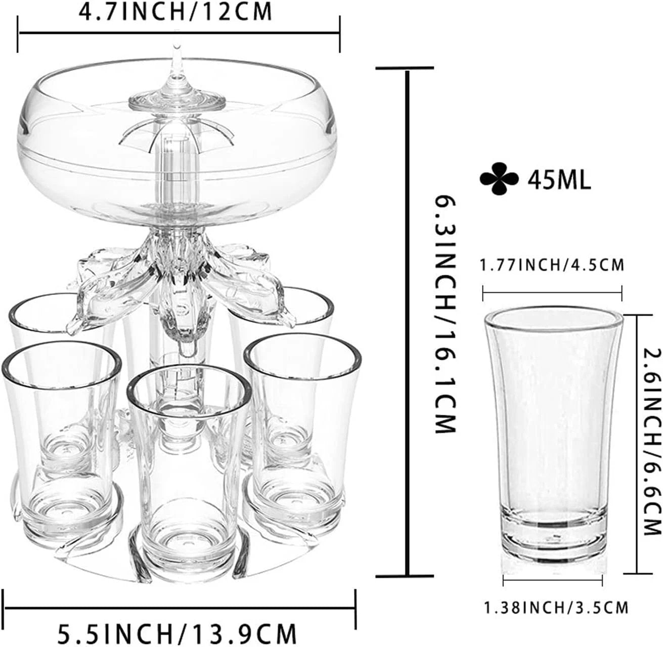 Vintage 6-Schuss-Glas Spirituosenspender Barzubehör