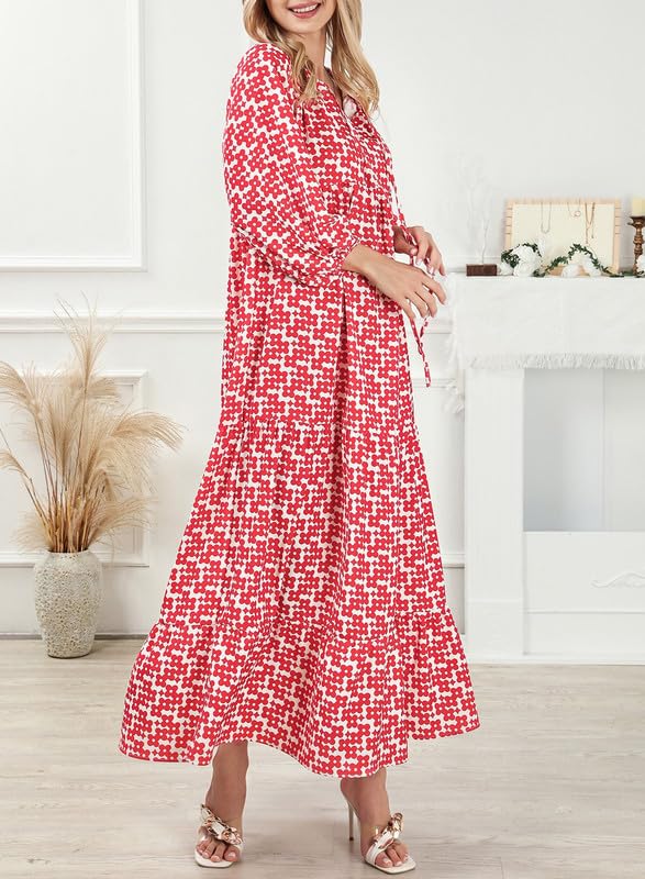 Bohevara™ | Women's Puff Sleeve Geometric Bohemian Maxi Dresses