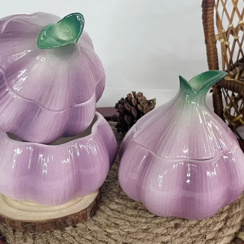 Keramik-Knoblauch-Aufbewahrungstopf mit Bambusdeckel