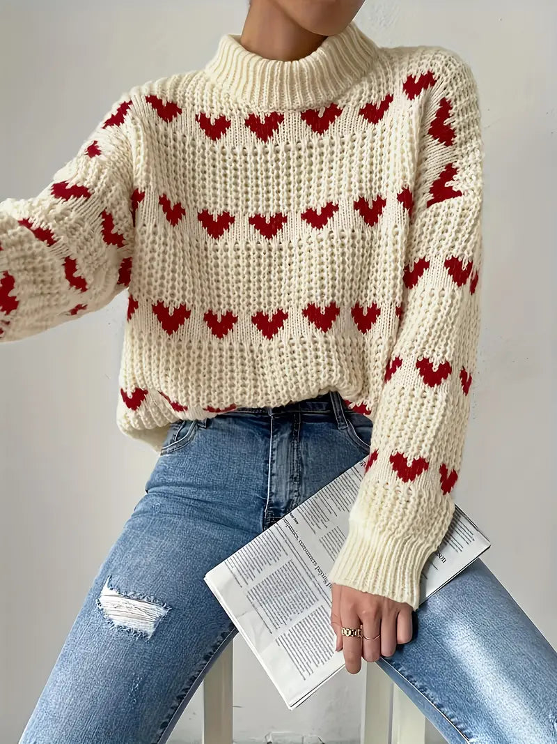 Dreianor™ | Cozy Hearts High Neck Sweater