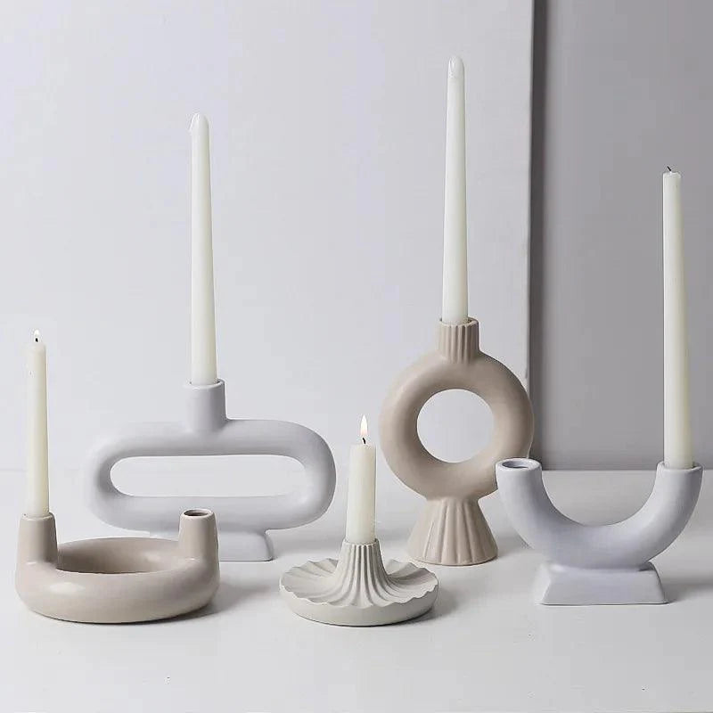 Minimalistischer skandinavischer Kerzenhalter und Vase aus Eisen und Glas