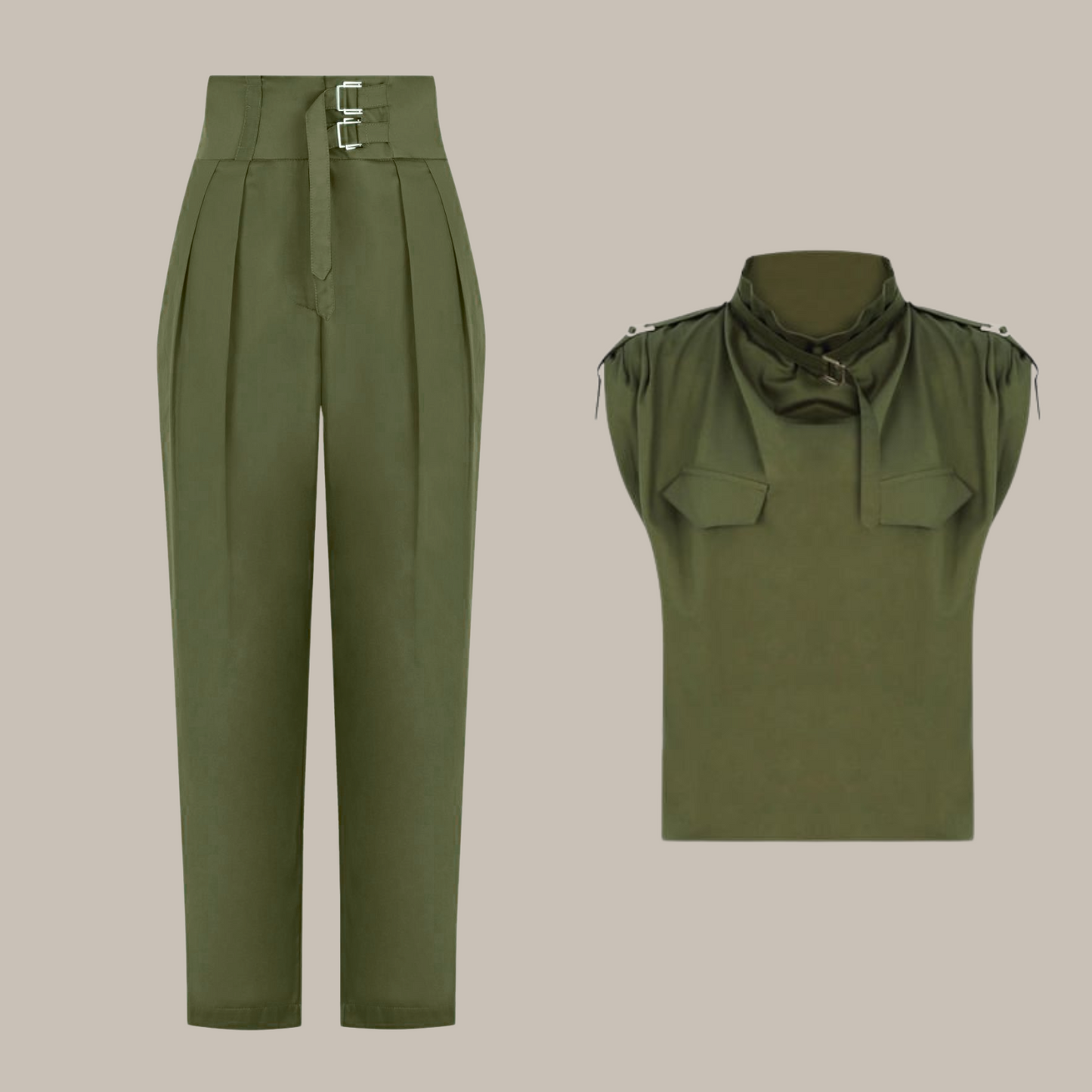 Felice™ - Women's turtleneck two-piece with belt and high-waist pants