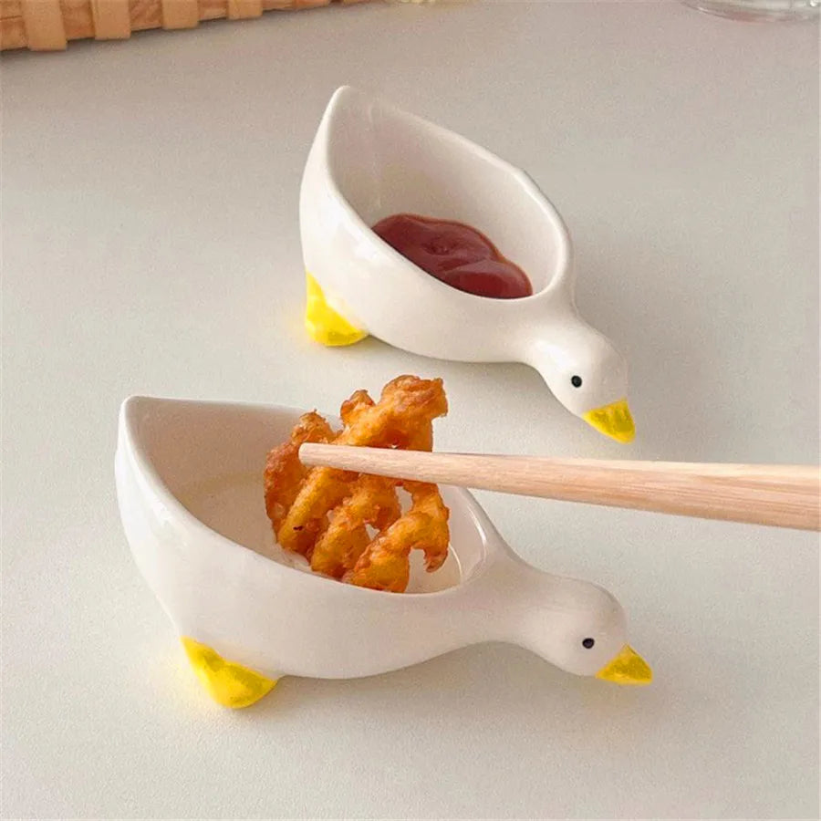 Handgefertigte Keramik-Saucenschale in Entenform für Essen und Unterhaltung