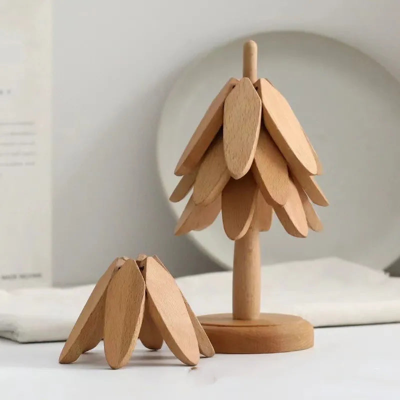Coastree™ | Wooden Tree Folding Coaster Set