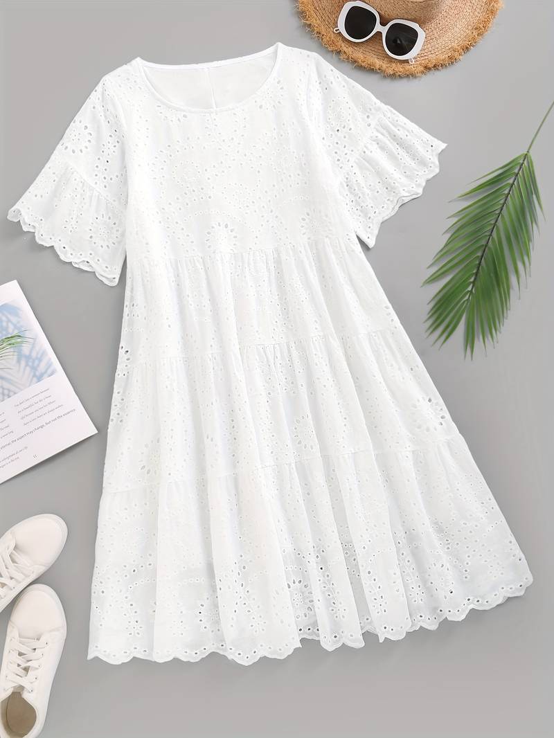 Zara™ | Short-sleeved embroidered dress with ruffles