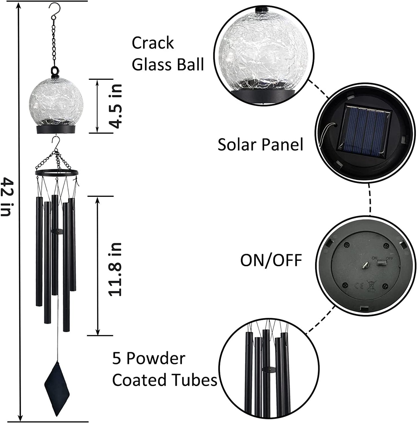 Wind Chime™ | Solar Hanging Glass Ball | Wind Chime LEDs 42 inches