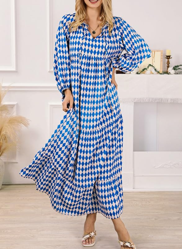 Bohevara™ | Women's Puff Sleeve Geometric Bohemian Maxi Dresses