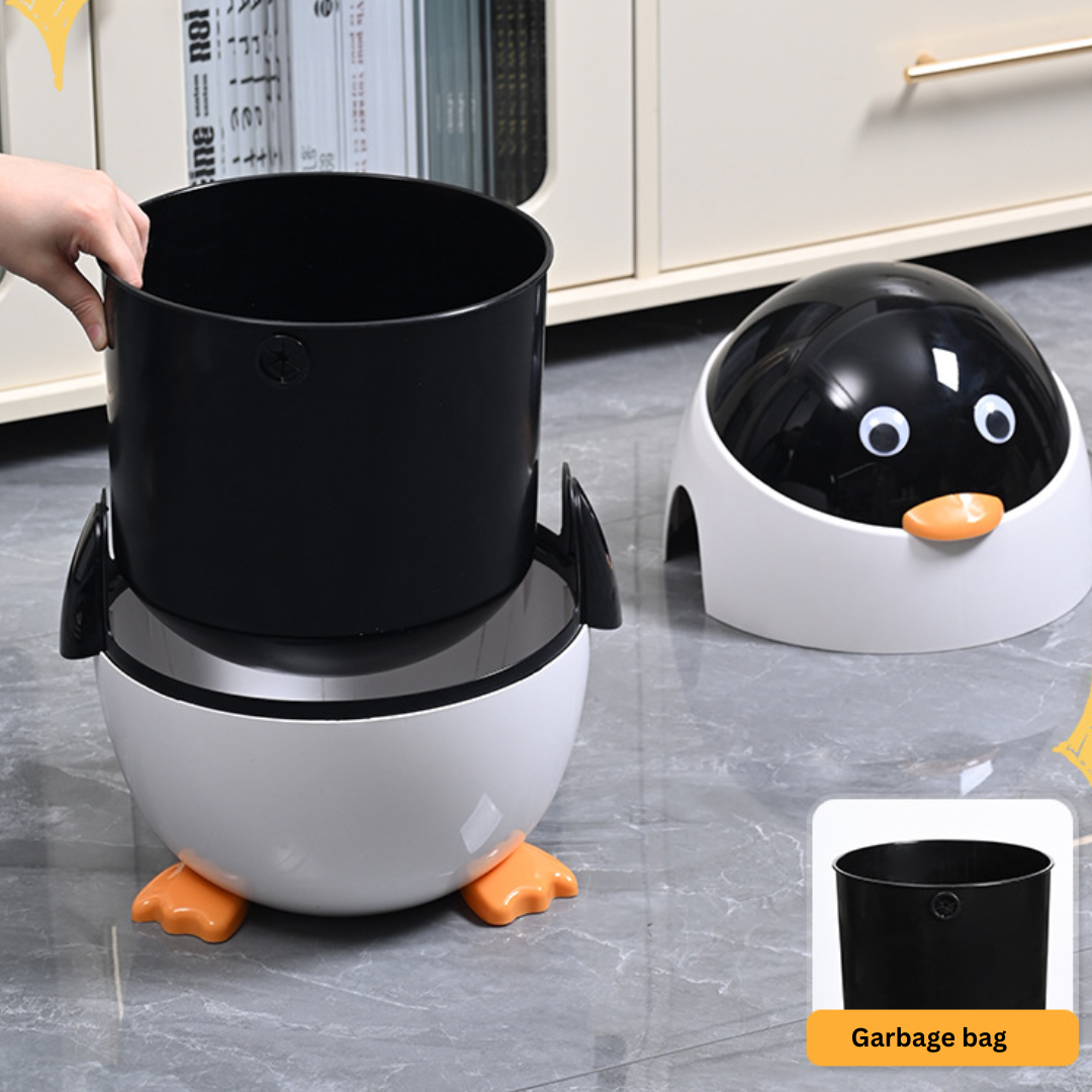 Niedlicher Cartoon-Pinguin-Mülleimer mit Klappdeckel für Kinderzimmer