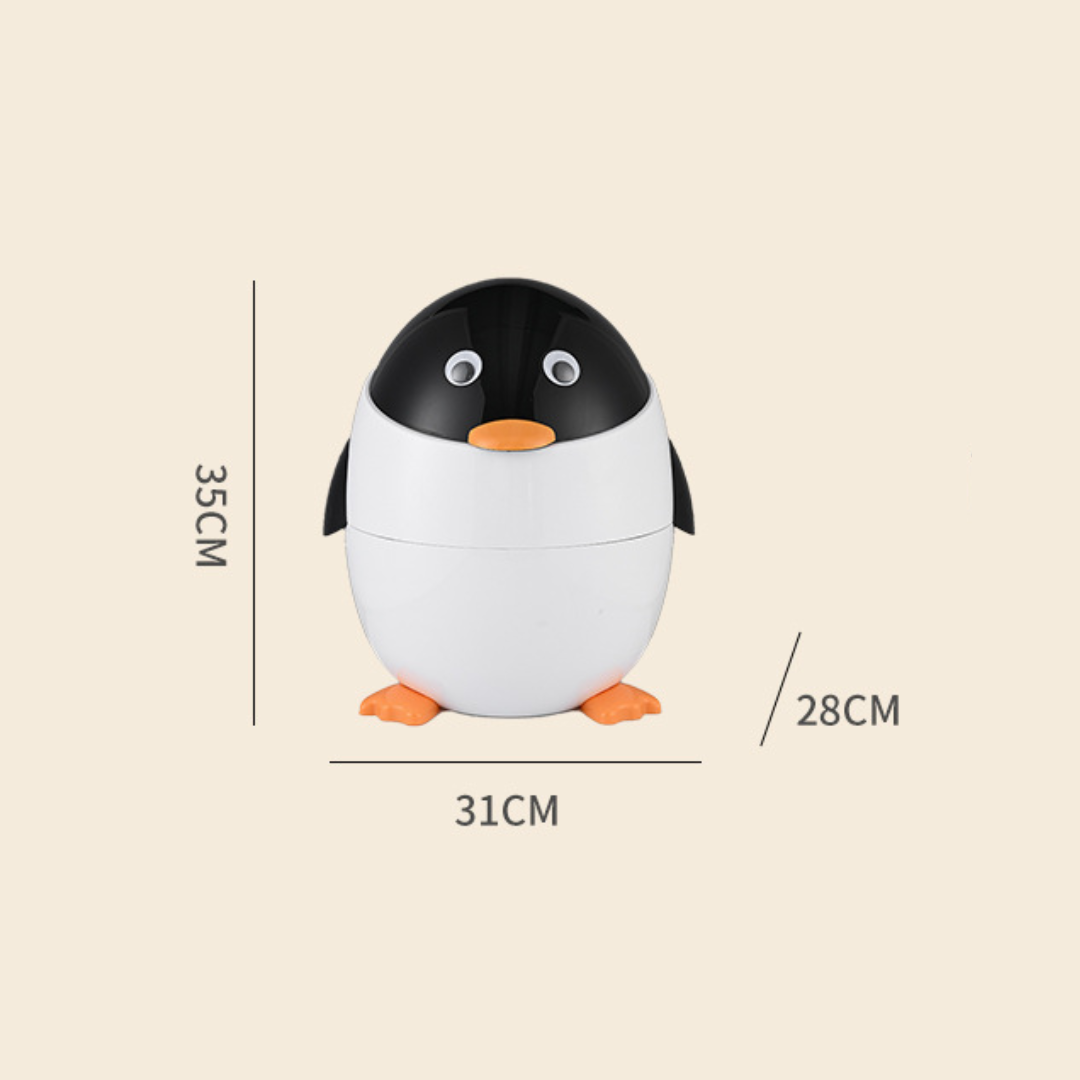 Niedlicher Cartoon-Pinguin-Mülleimer mit Klappdeckel für Kinderzimmer