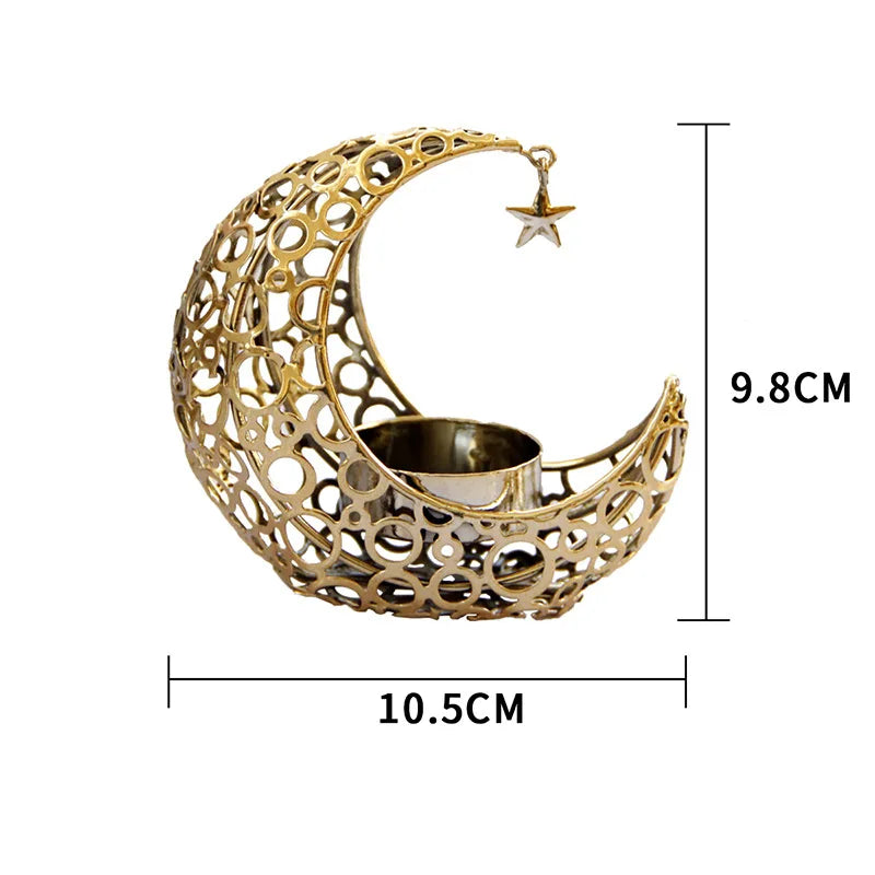 Moderner schwarzer Kerzenhalter mit Mond und Sternen in Gold