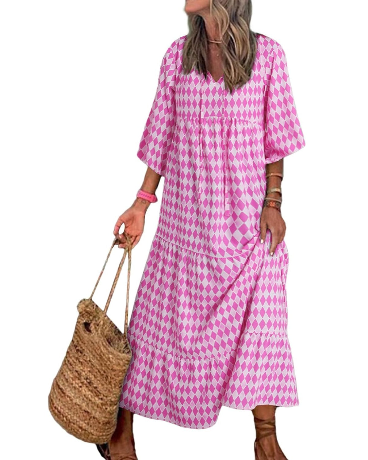 Bohevara™ | Women's Puff Sleeve Geometric Bohemian Maxi Dresses