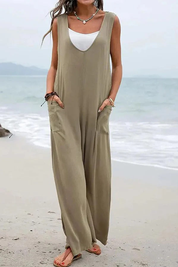 RomiLdi™ | V-neck sleeveless wide-leg jumpsuits