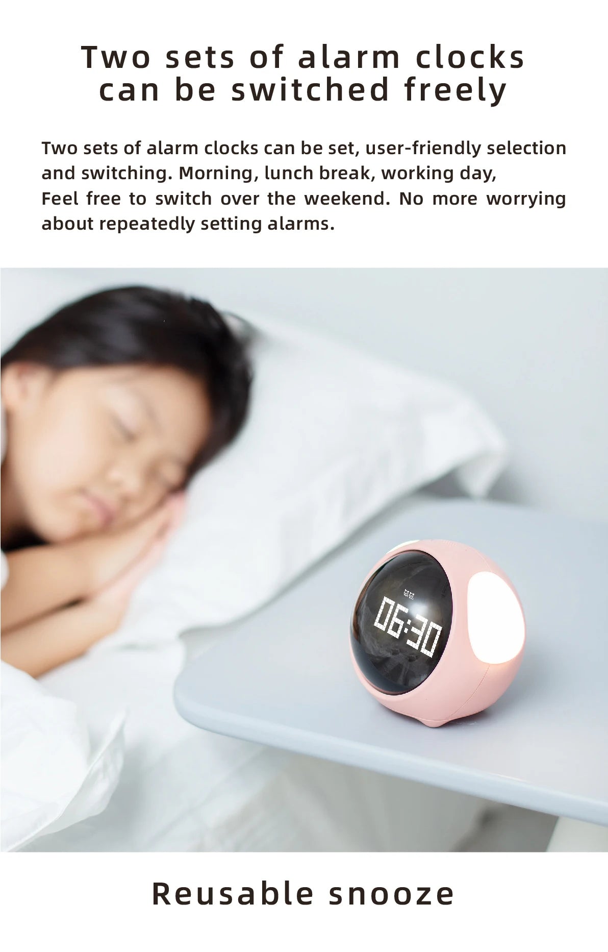 Niedliche Kawaii LED-Wecker mit Nachtlicht für Kinder