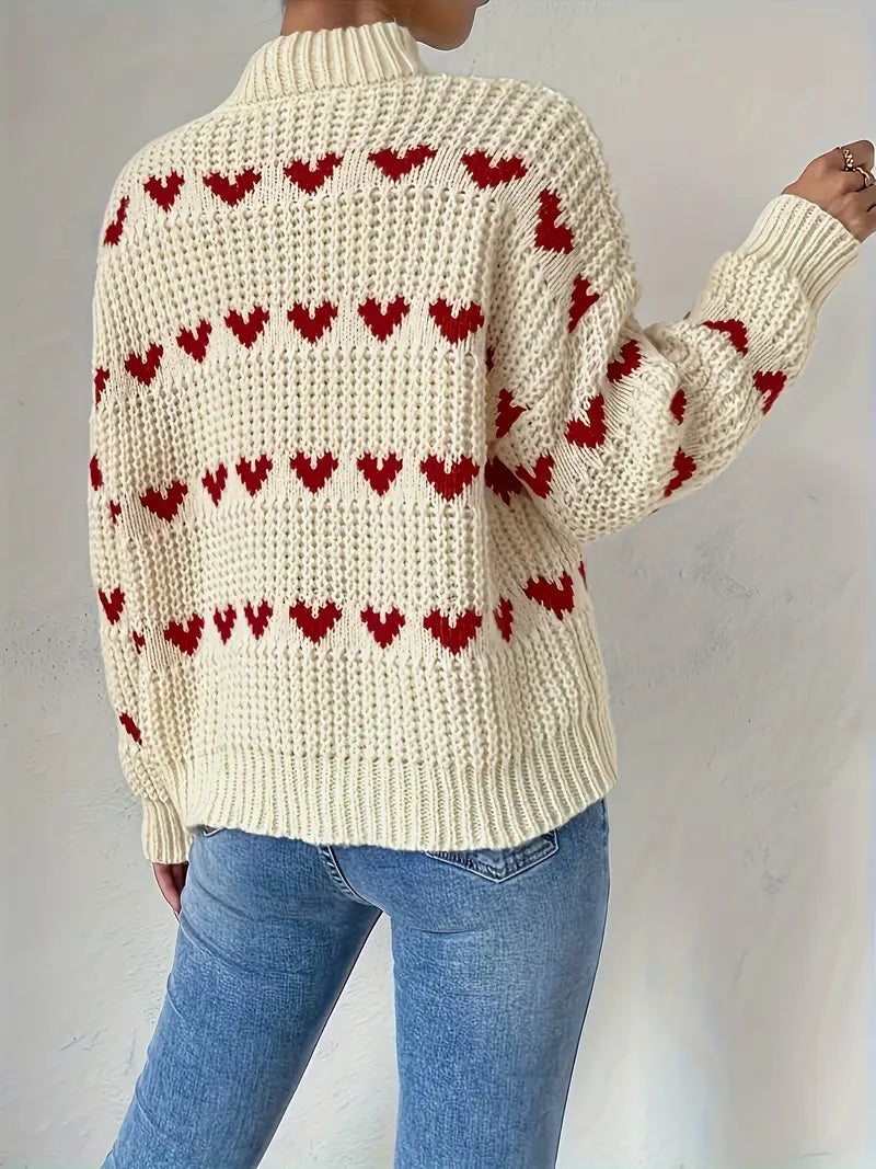 Dreianor™ | Cozy Hearts High Neck Sweater