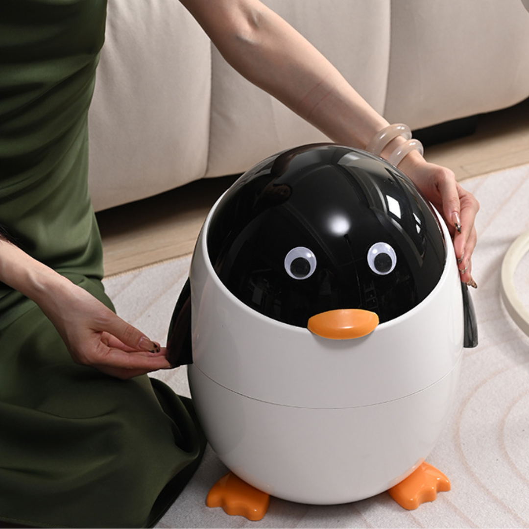 Niedlicher Cartoon-Pinguin-Mülleimer mit Klappdeckel für Kinderzimmer