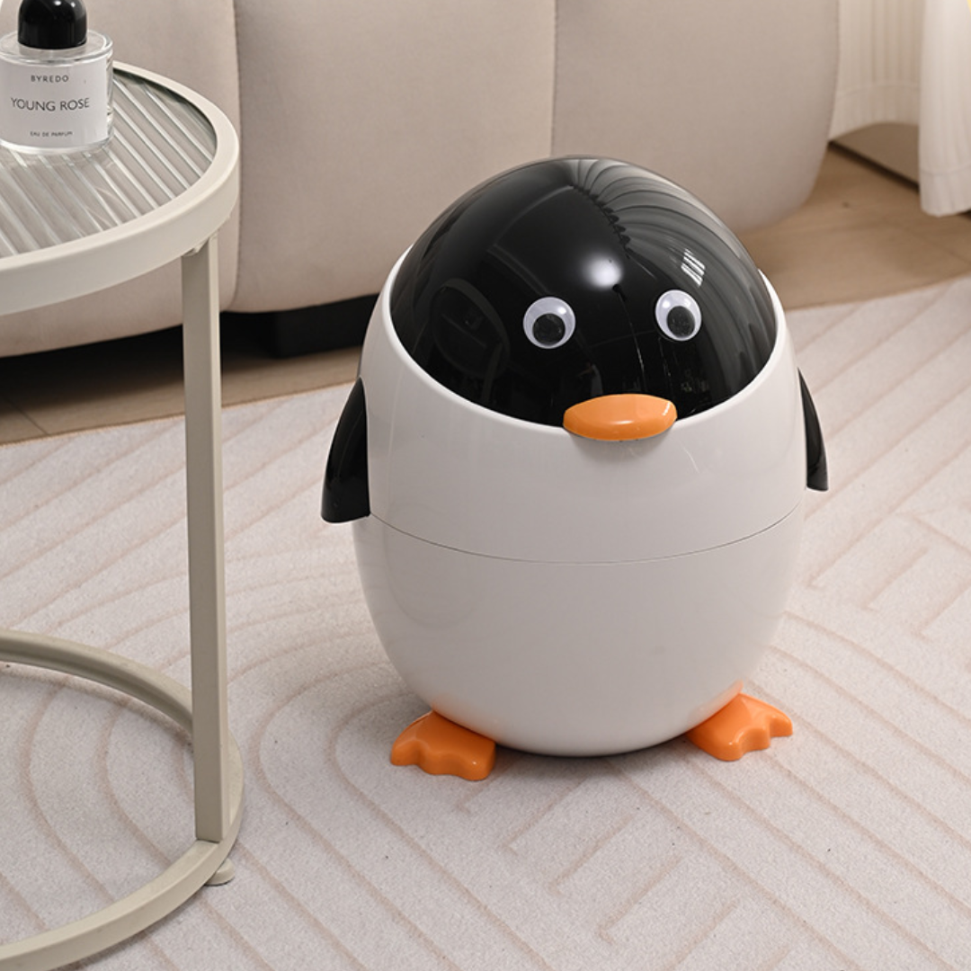 Niedlicher Cartoon-Pinguin-Mülleimer mit Klappdeckel für Kinderzimmer