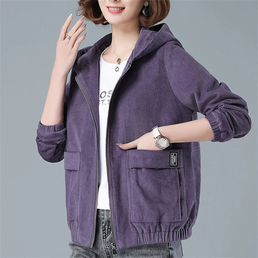 Brianna™ | Women's Zip-Up Corduroy Hoodie with Large Pockets
