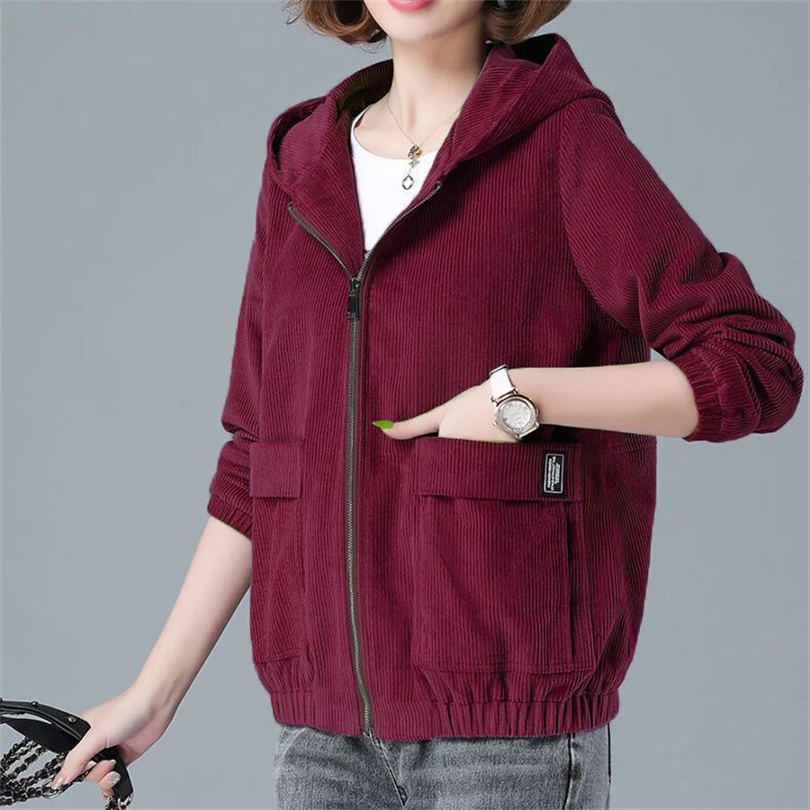 Brianna™ | Women's Zip-Up Corduroy Hoodie with Large Pockets