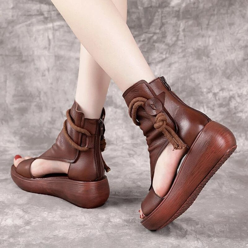 Trista™ | PU leather open toe wedge sandals
