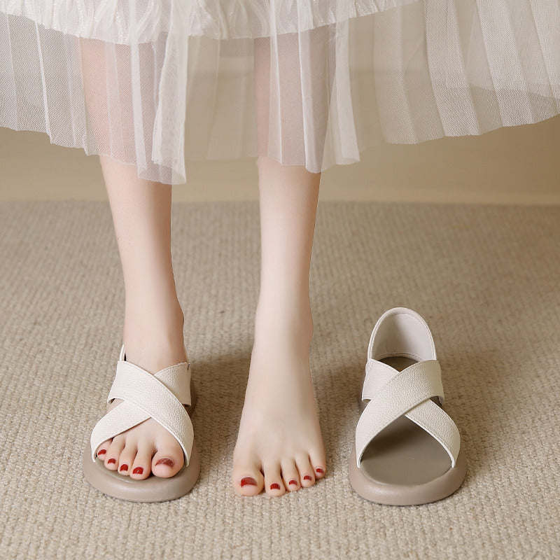 Comfortpro™ | Women's soft leather sandals with crossed edges