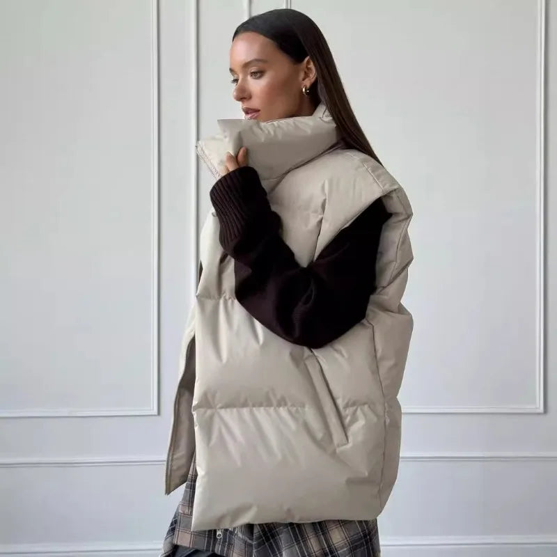 Yvette™ | Women's long winter gilet with zip and padding in solid color