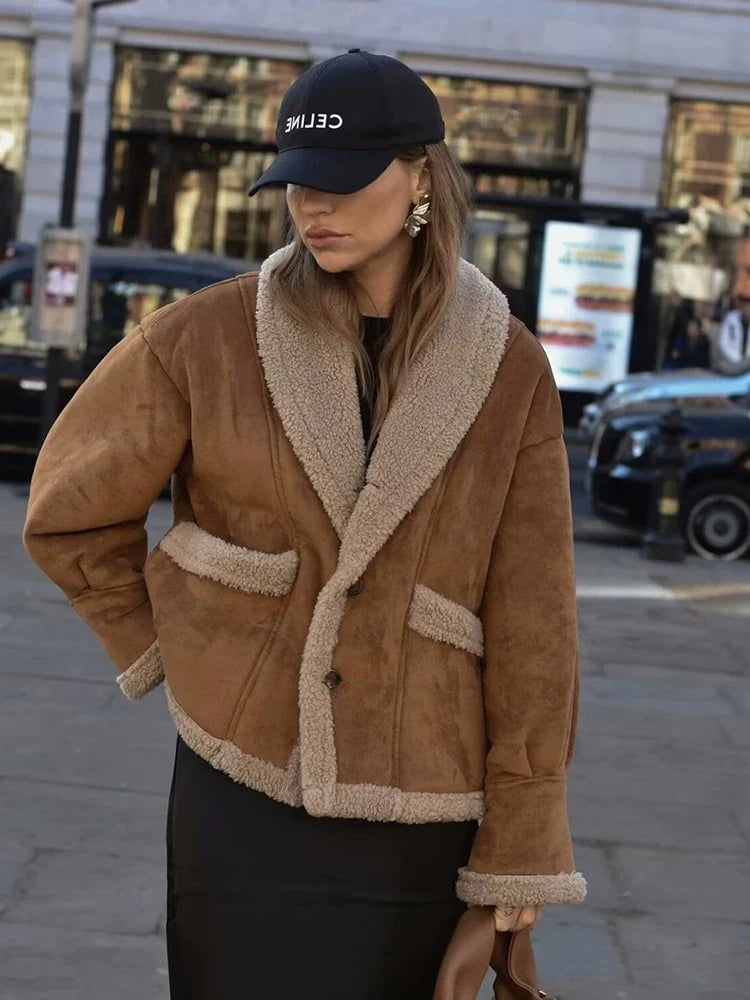 Giovanna™ | Women's faux lambskin winter jacket, fashionable and warm with turn-down collar
