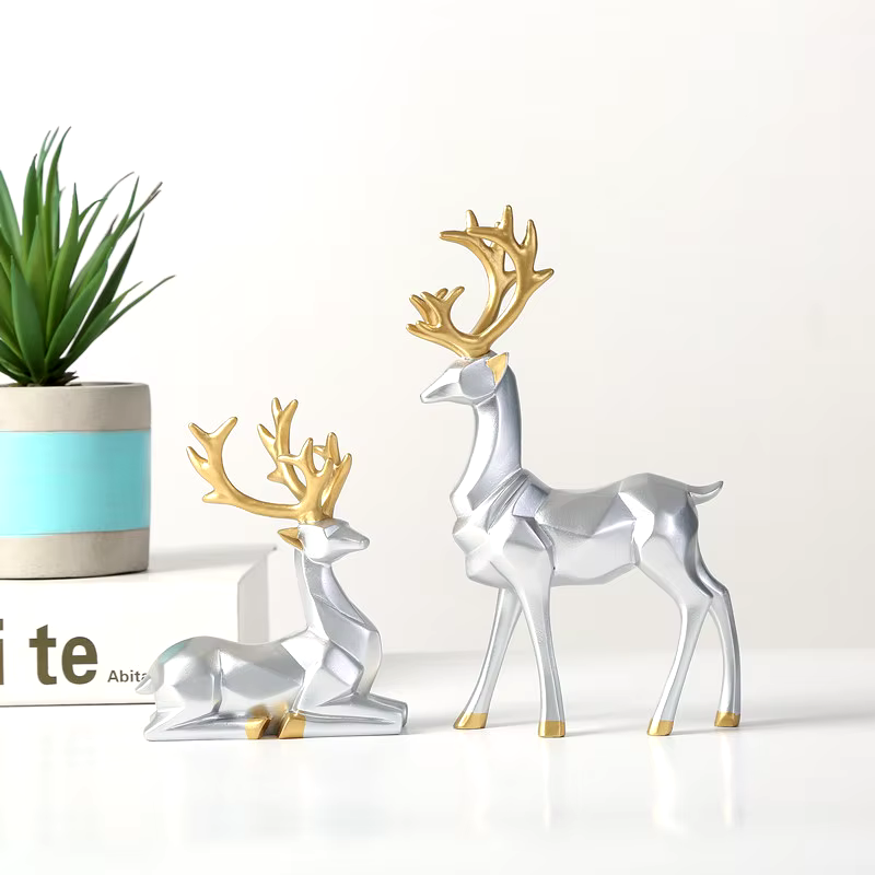 2Pieces™ – Geometric Golden Elk Resin Sculpture