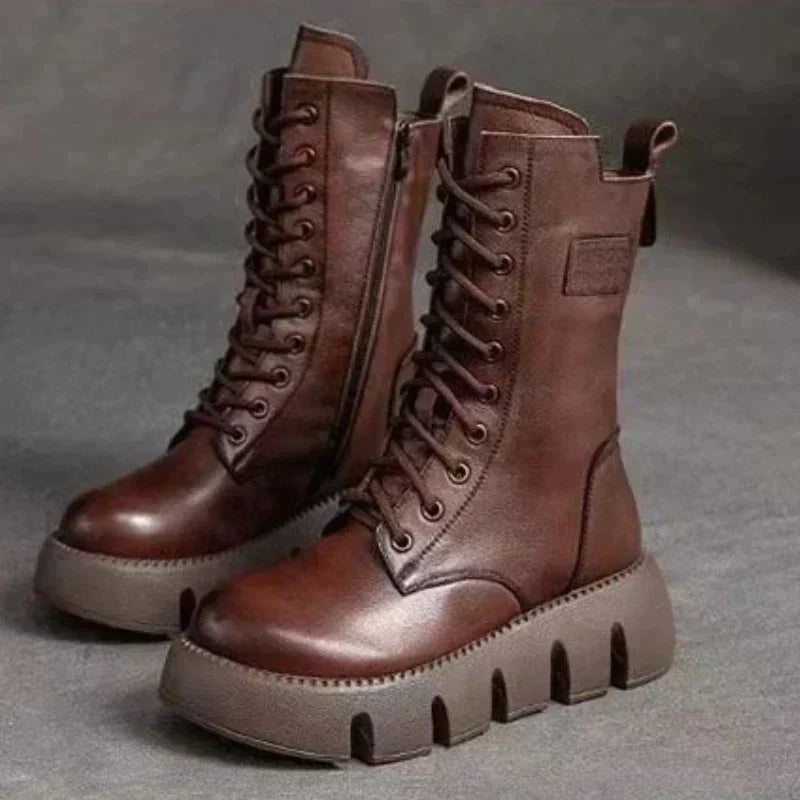 50% off | Mariana™ | Women's chunky heel leather boots with zip and laces