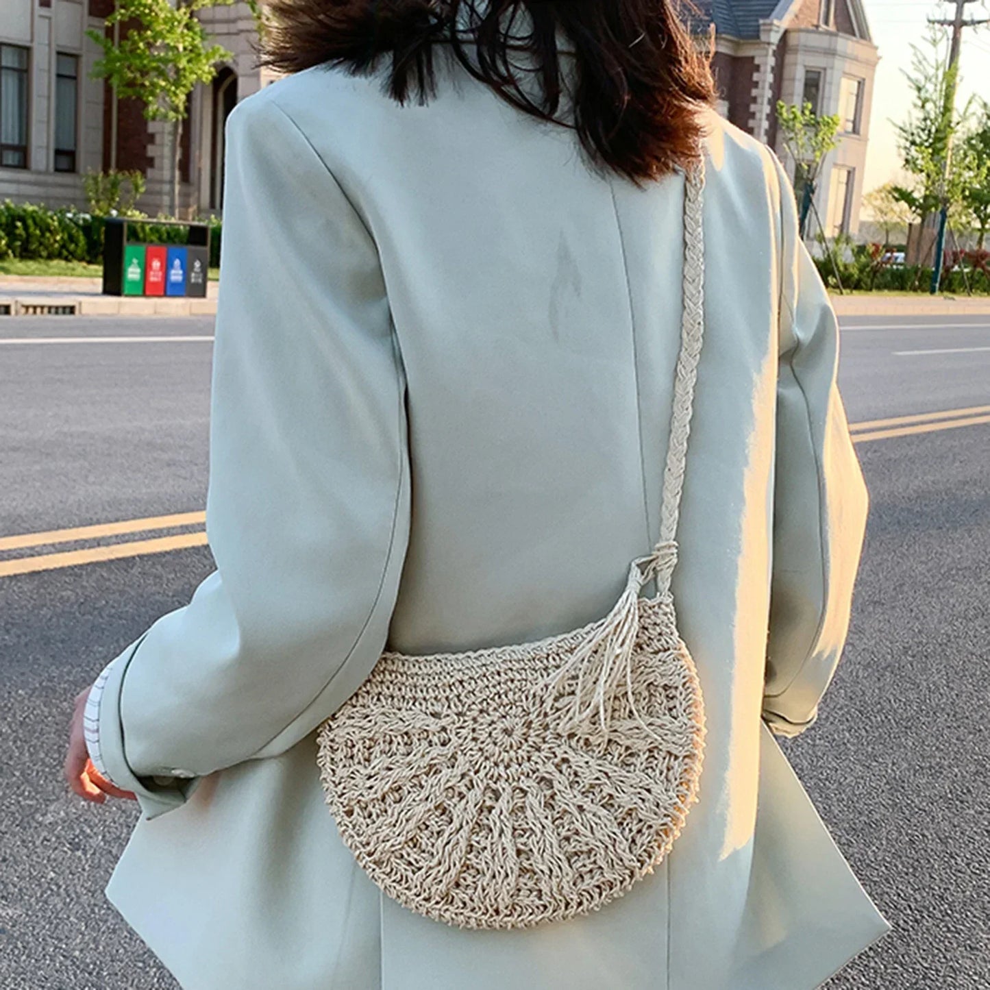 Kesia™ | Boho woven half-moon bag