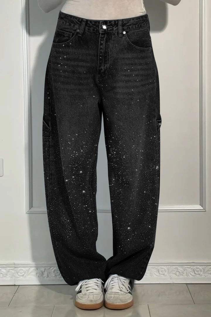 GleamFit™ Women's Rhinestone Harem Jeans | Stylish and comfortable denim pants with sparkling accents