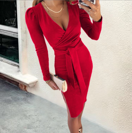 Ulaine™ | Long-sleeved V-neck midi dress