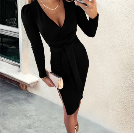 Ulaine™ | Long-sleeved V-neck midi dress