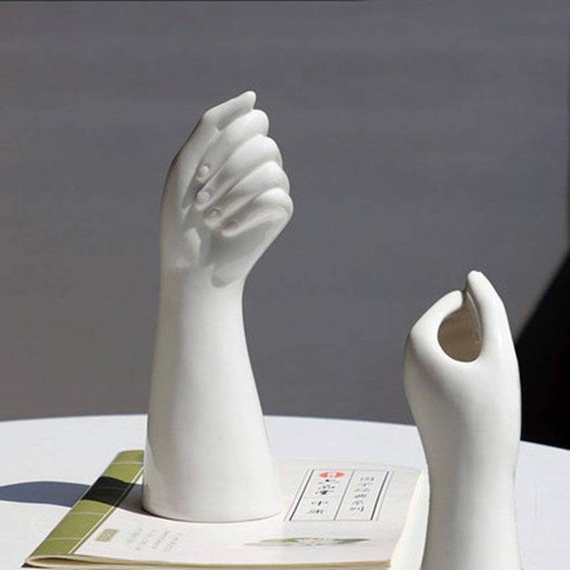 Glänzende Keramik-Vase in Handform Künstlerischer Wohnaccessoire-Akzent
