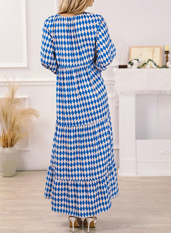 Bohevara™ | Women's Puff Sleeve Geometric Bohemian Maxi Dresses