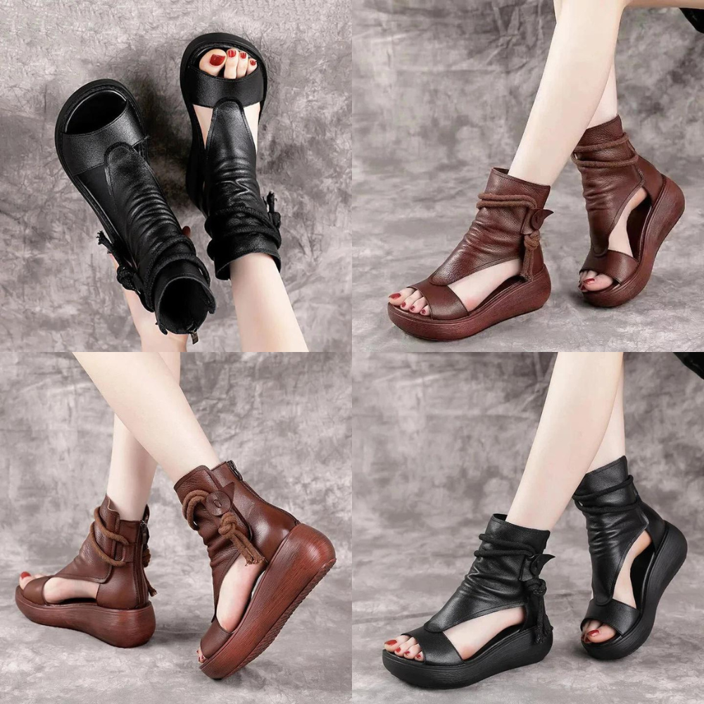 Trista™ | PU leather open toe wedge sandals