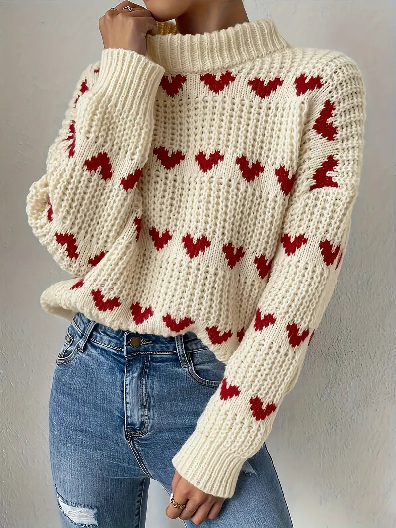 Dreianor™ | Cozy Hearts High Neck Sweater