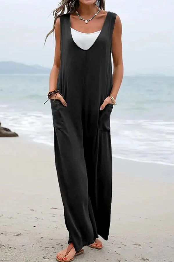 RomiLdi™ | V-neck sleeveless wide-leg jumpsuits