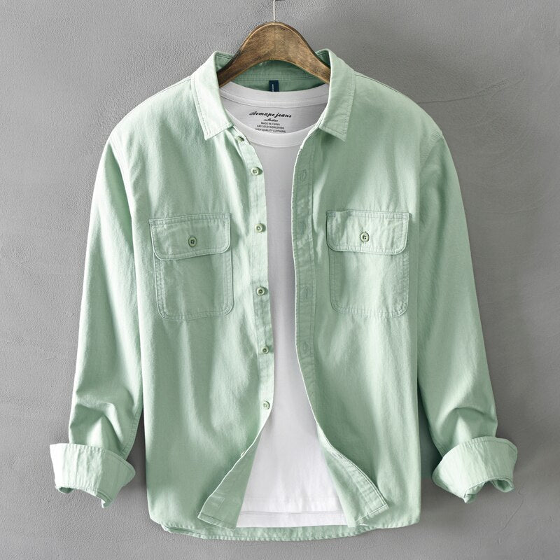 Malcolm™ – Men's long-sleeved shirt made of 100% cotton with chest pockets