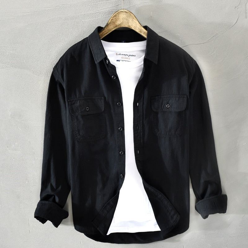 Malcolm™ – Men's long-sleeved shirt made of 100% cotton with chest pockets