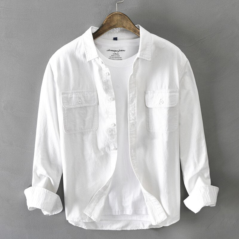 Malcolm™ – Men's long-sleeved shirt made of 100% cotton with chest pockets