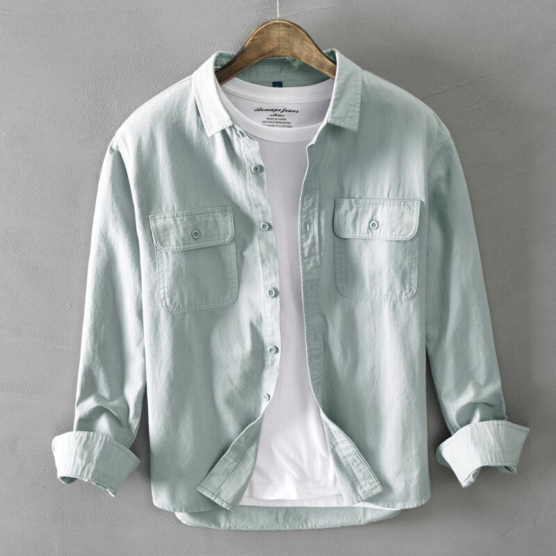 Malcolm™ – Men's long-sleeved shirt made of 100% cotton with chest pockets
