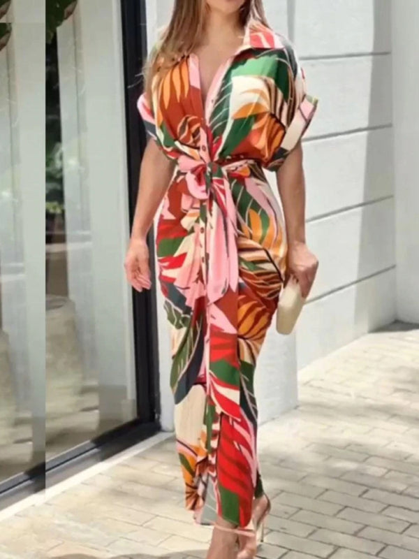 LapelLuxe™ | Women's Printed Midi Cardigan Dress