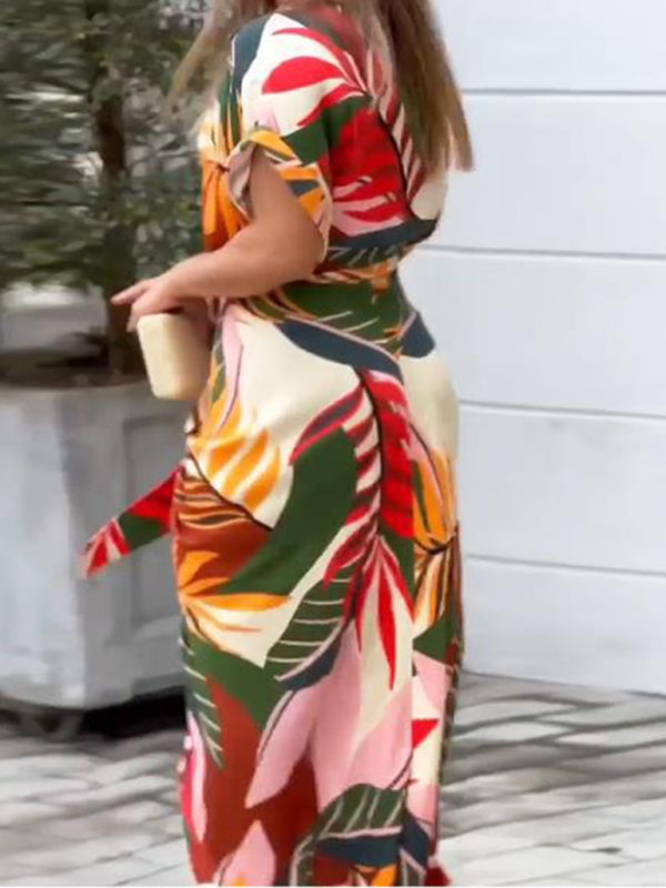 LapelLuxe™ | Women's Printed Midi Cardigan Dress