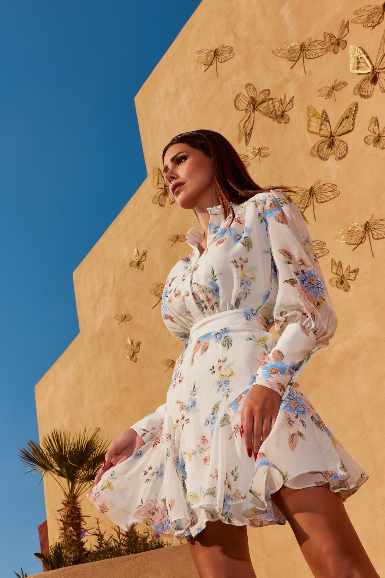 EtherealPetal™ | White Floral Chiffon Charm Notched Dress