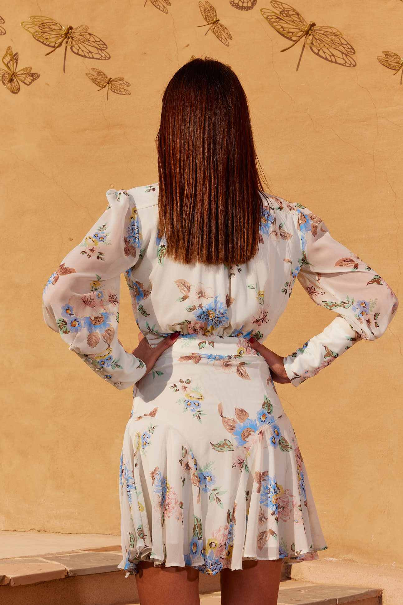 EtherealPetal™ | White Floral Chiffon Charm Notched Dress
