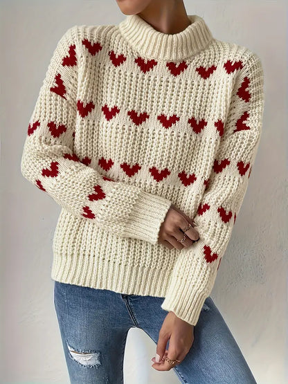 Dreianor™ | Cozy Hearts High Neck Sweater